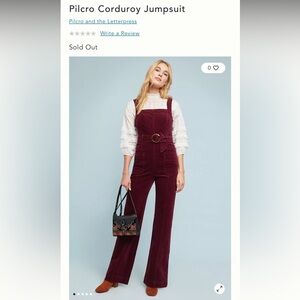 Pilcro and the Letterpress Anthropologie Corduroy Jumpsuit Burgundy Wine Size 0‎